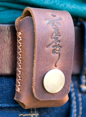 适用zippo窄机火机套打火机皮套保护套背夹钢夹真皮手工复古疯马