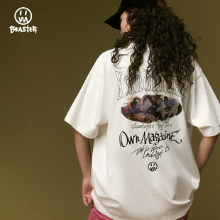 BEASTER小恶魔鬼脸短袖t恤男夏季新款白色纯棉印花上衣美式情侣装