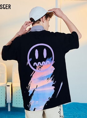 beaster官方 小恶魔笑脸短袖T恤潮牌天空印花宽松潮流纯棉夏半袖