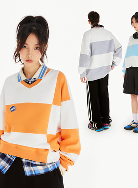 BEASTER 官方多巴胺拼色潮牌运动休闲拼接宽松长袖情侣套头卫衣男