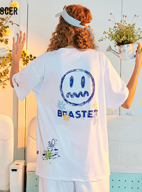beaster官方 小恶魔笑脸字母印花短袖T恤男纯棉宽松潮牌情侣装夏