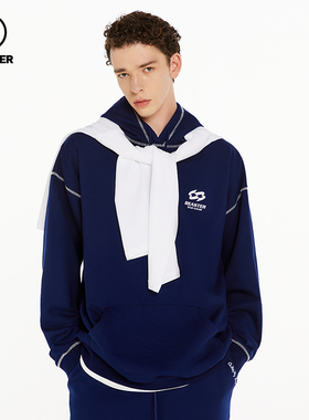 BEASTER 重磅405g鬼脸美式复古撞色刺绣锋线卫衣宽松连帽上衣男女