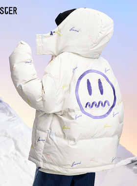 beaster官方 小恶魔鬼脸百搭外套数码满印撞色连帽防风保暖羽绒服