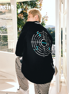 BEASTER狙击刺绣长袖T恤圆领男撞色做旧印花休闲针织上衣春季女