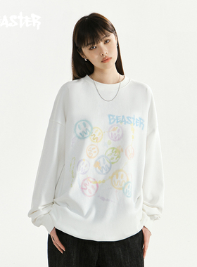 BEASTER彩色鬼脸印花卫衣24春新品情侣休闲上衣美式潮牌圆领上衣