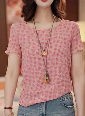 夏季韩系木耳边显瘦短袖T恤女