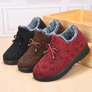 老北京布鞋 新款 女棉加绒加厚一脚蹬 软底防滑80岁7060冬季 老太太鞋