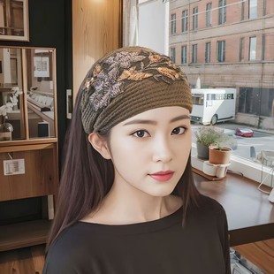 遮盖白发的女士帽子新款时尚宽边布艺花朵发带碎发优雅减龄洋气