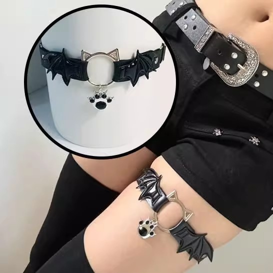 性感腿环勒肉哥特恶魔翅膀猫爪吊坠皮革腿环腿带性感大腿带图片