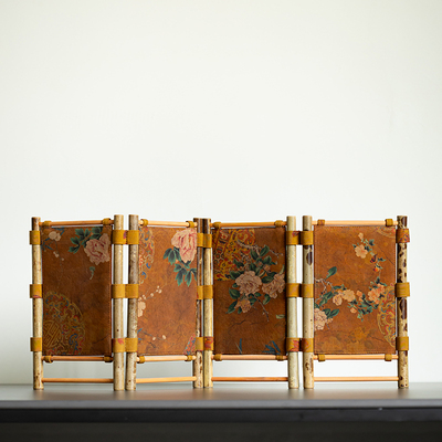 梅鹿竹茶空间小屏风摆件