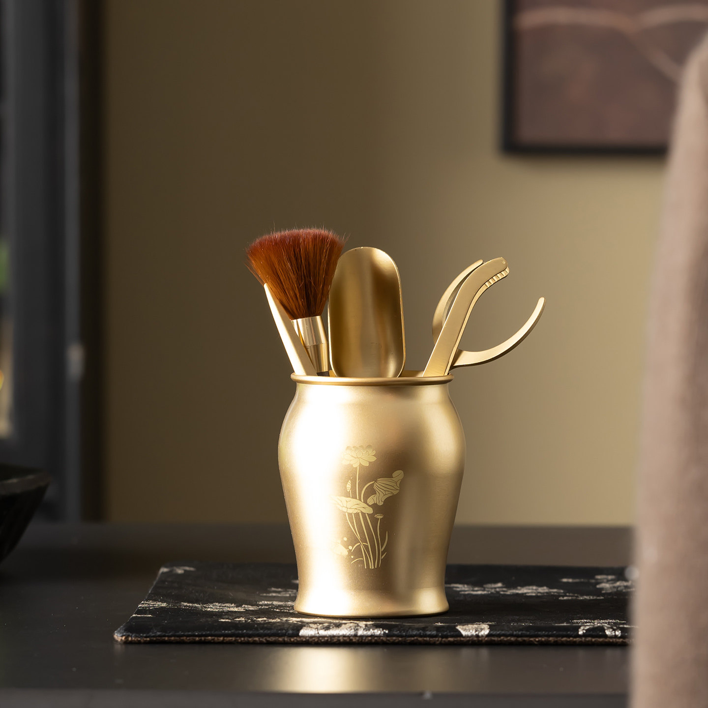 高端黄铜茶道六君子套装轻奢雕刻功夫茶具配件摆件泡茶工具大全