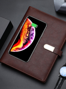 商务高档可充电笔记本子多功能记事本无线充笔记本子文具带U盘充充电宝活页本移动电源本子礼盒装可定制logo