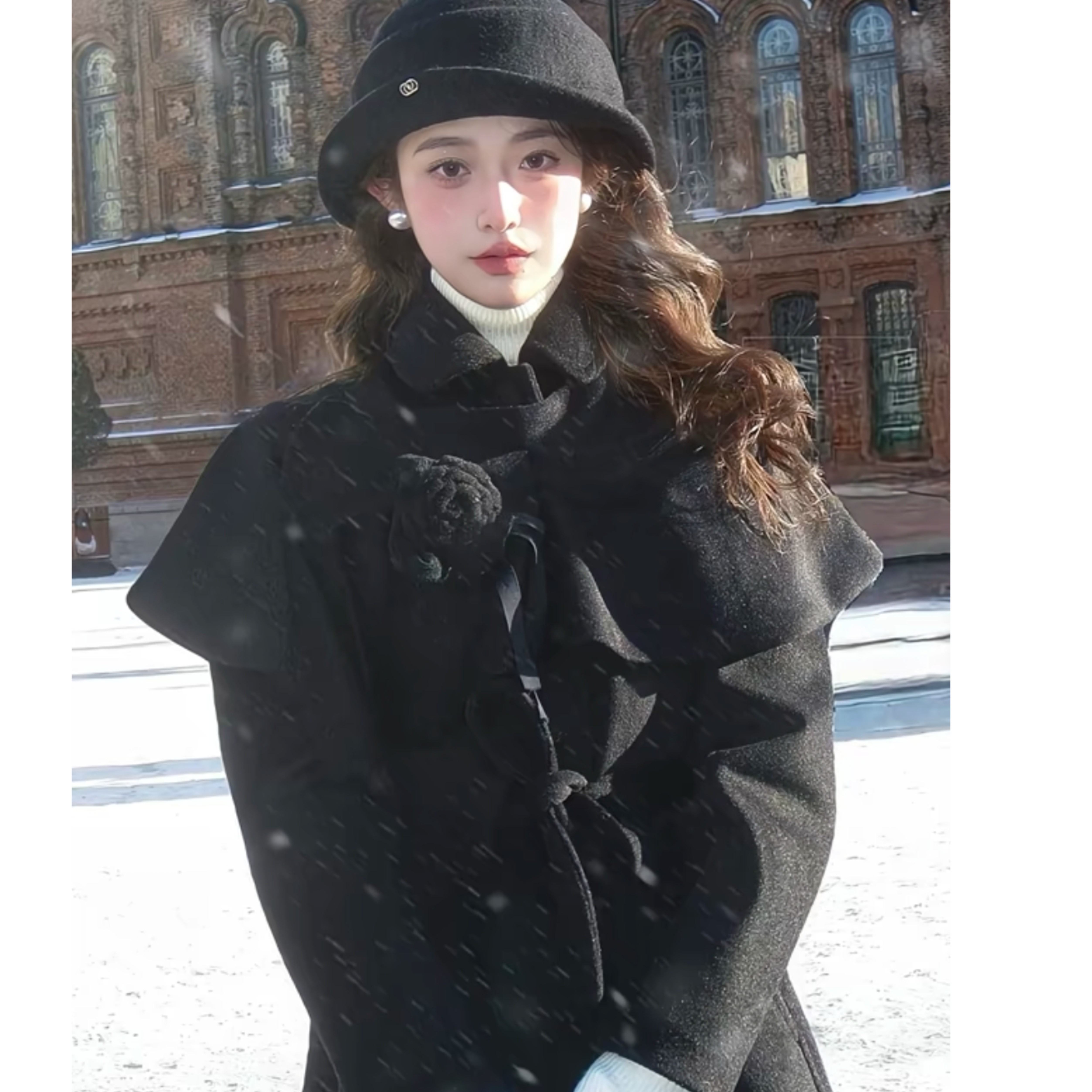 【出租】冬季雪景日系写真留洋千金毛衣JK制服大衣拍照租赁