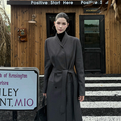 Vane韩版时尚立领系带风衣