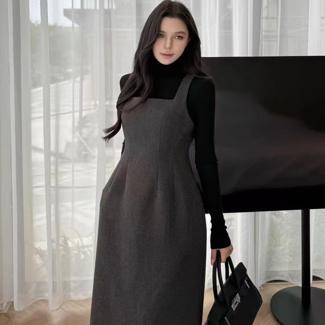 Vane韦恩韩版高级感毛呢背心裙无袖连衣裙女2025新款秋冬气质裙子