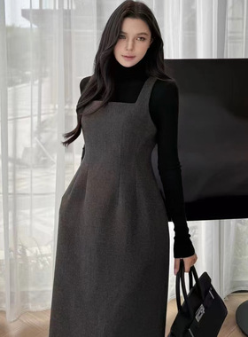 Vane韦恩韩版高级感毛呢背心裙无袖连衣裙女2025新款秋冬气质裙子
