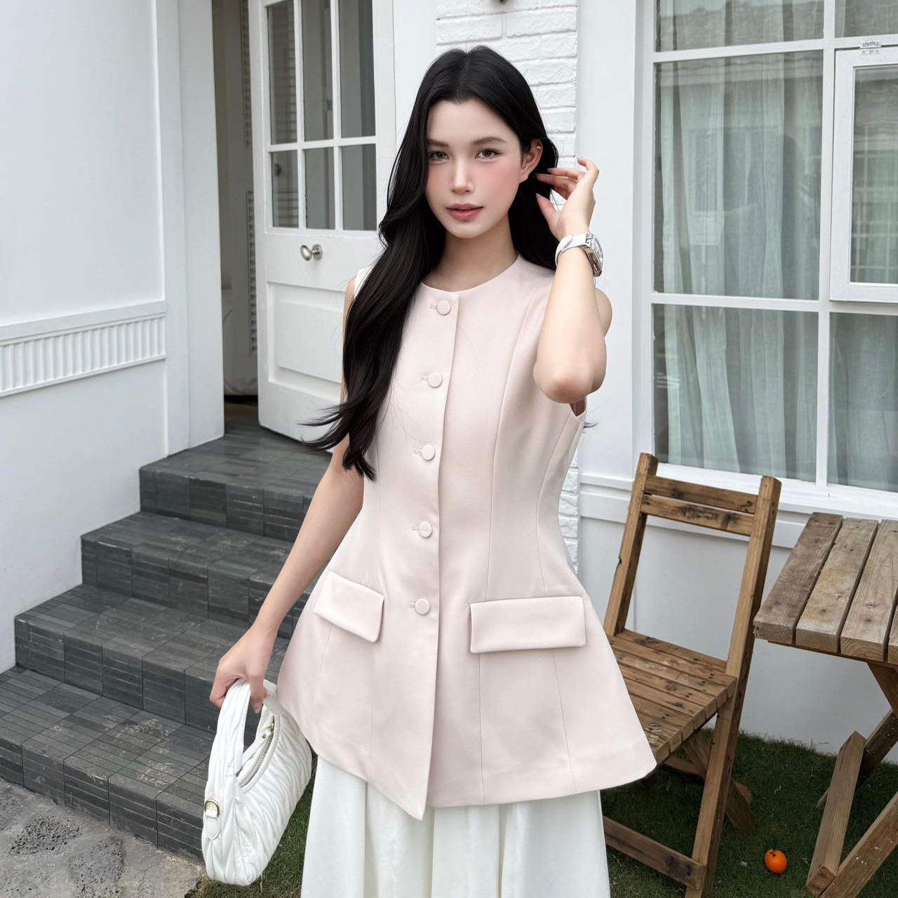 Vane韦恩韩版沙漏腰无袖马甲裙2025新款收腰西装马甲外套女高级感