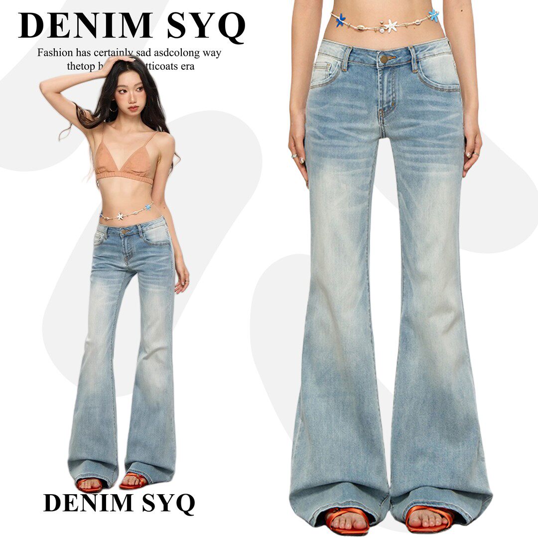 Denim淑娅琦浅色低腰微喇牛仔裤女2026新款高个子不贴腿喇叭裤子