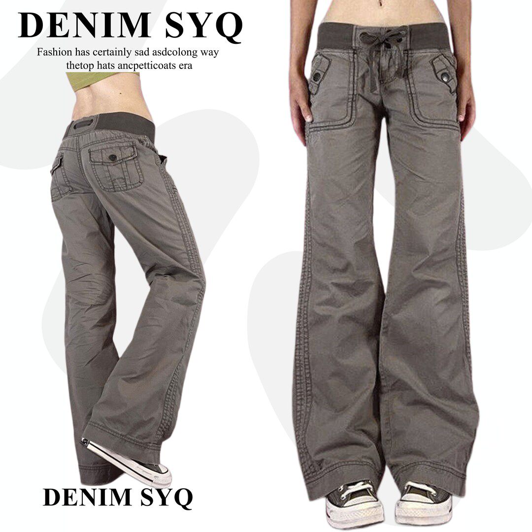 Denim淑娅琦设计感口袋拼接低腰牛仔裤2026新款复古百搭显瘦长裤