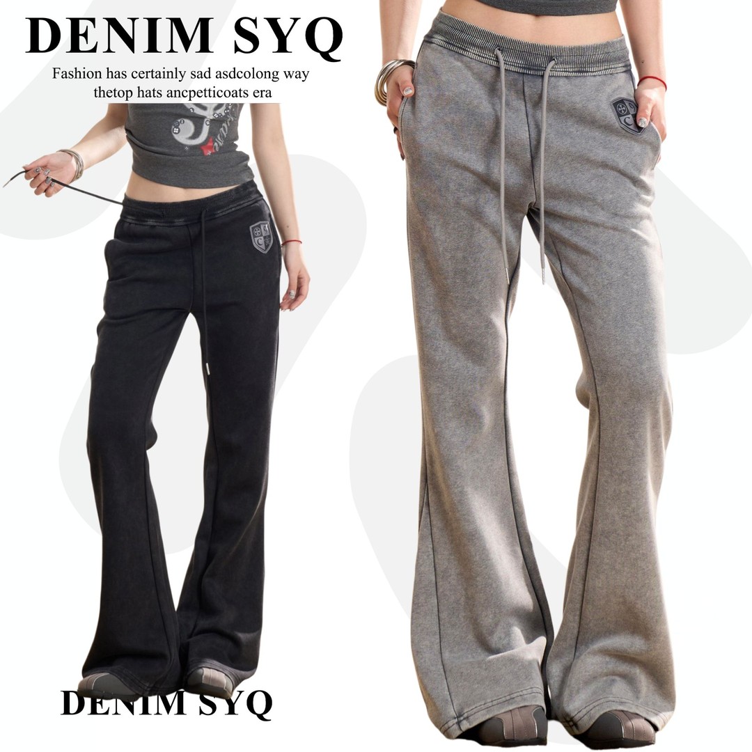 Denim淑娅琦辣妹低腰抽绳拖地休闲裤垂感长裤女2026复古微喇卫裤