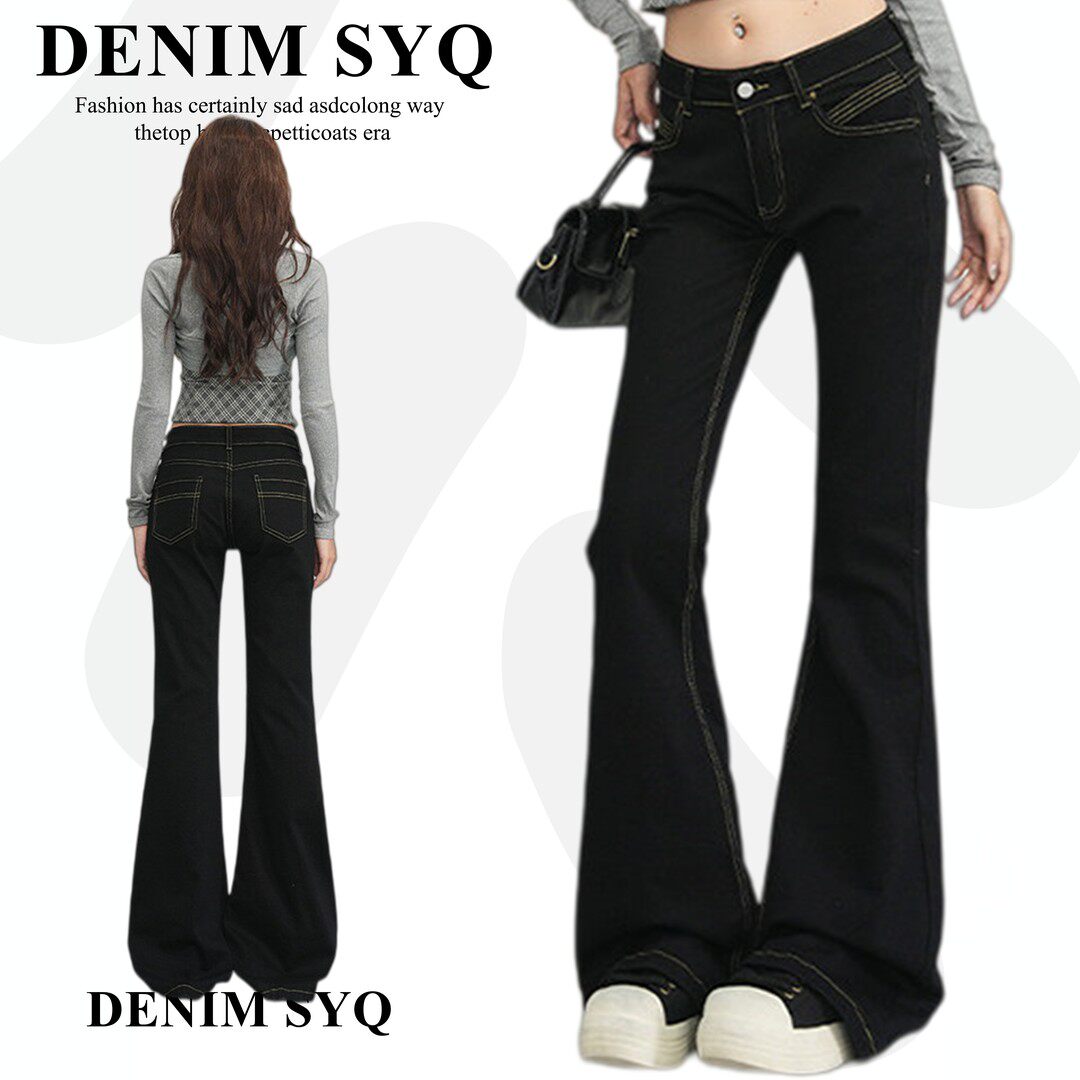 Denim淑娅琦复古黑色百搭显瘦微喇牛仔裤女2026新款辣妹喇叭裤子