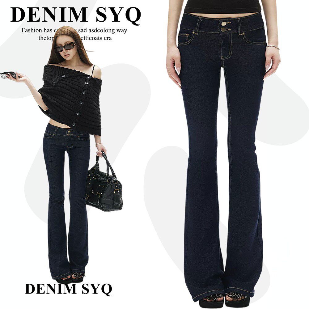 Denim淑娅琦2026秋季新款复古原牛色低腰宽边腰头紧身微喇牛仔裤