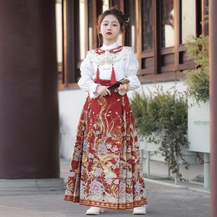 国风儿童古装 马面裙女童秋冬装 新中式 套装 汉服女大童古风 2025新款
