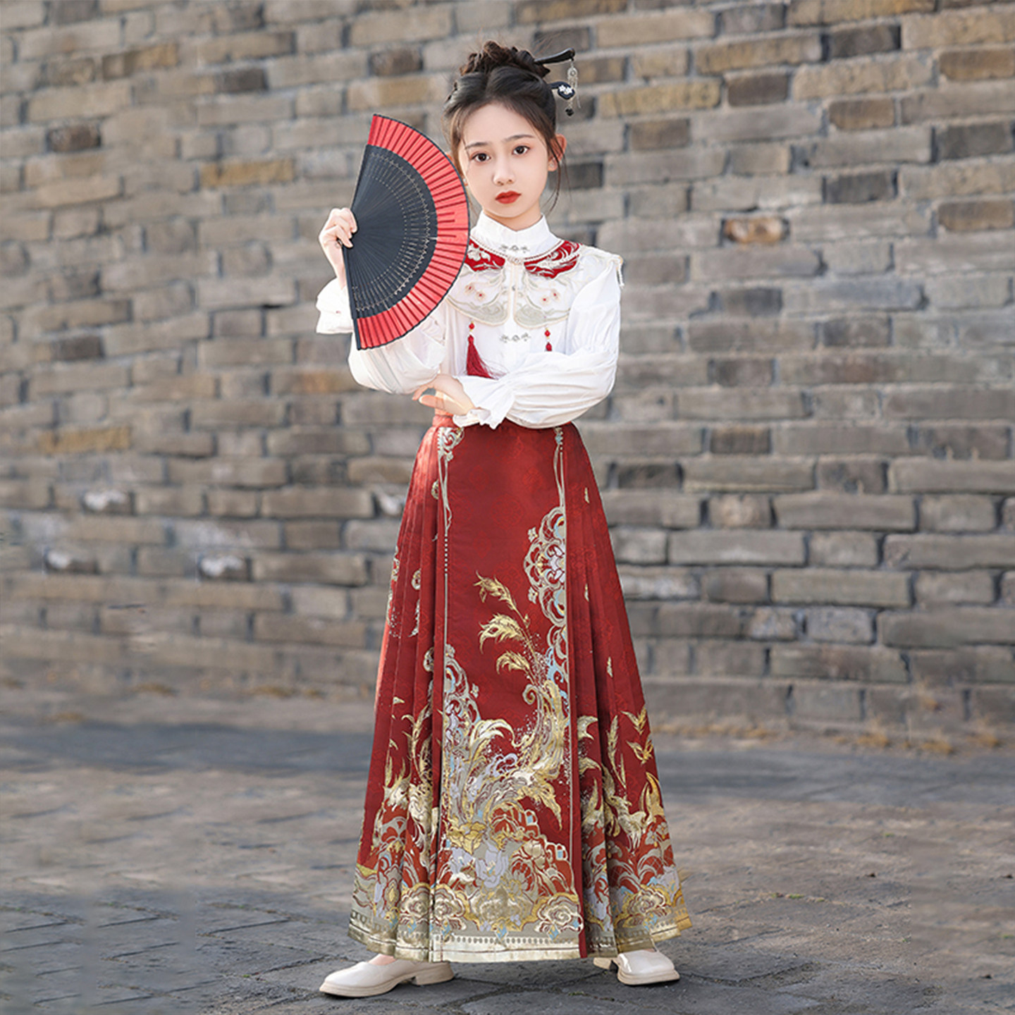汉服女童明制马面裙春秋款