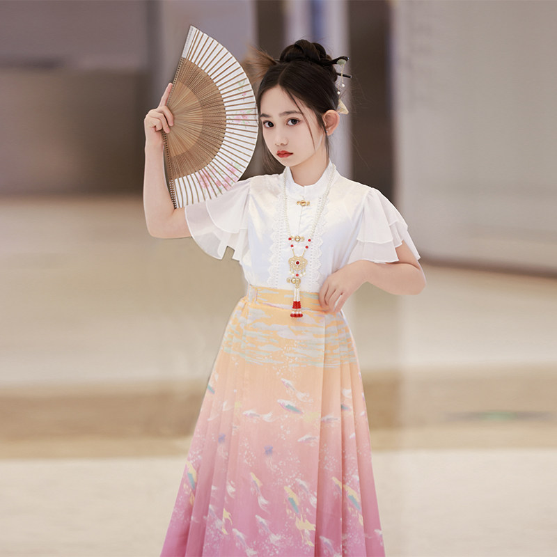马面裙女童2026新款套装大童夏季新中式国风古装唐装儿童汉服夏装