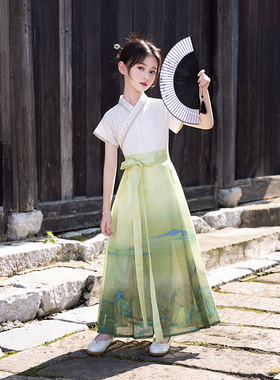 马面裙女童汉服夏款中国风儿童古装夏季薄款短袖套装2026新款古风