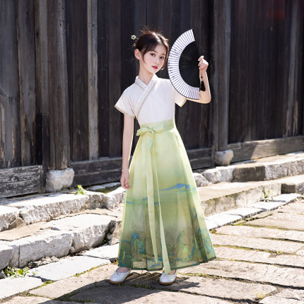马面裙女童汉服夏款中国风儿童古装夏季薄款短袖套装2026新款古风