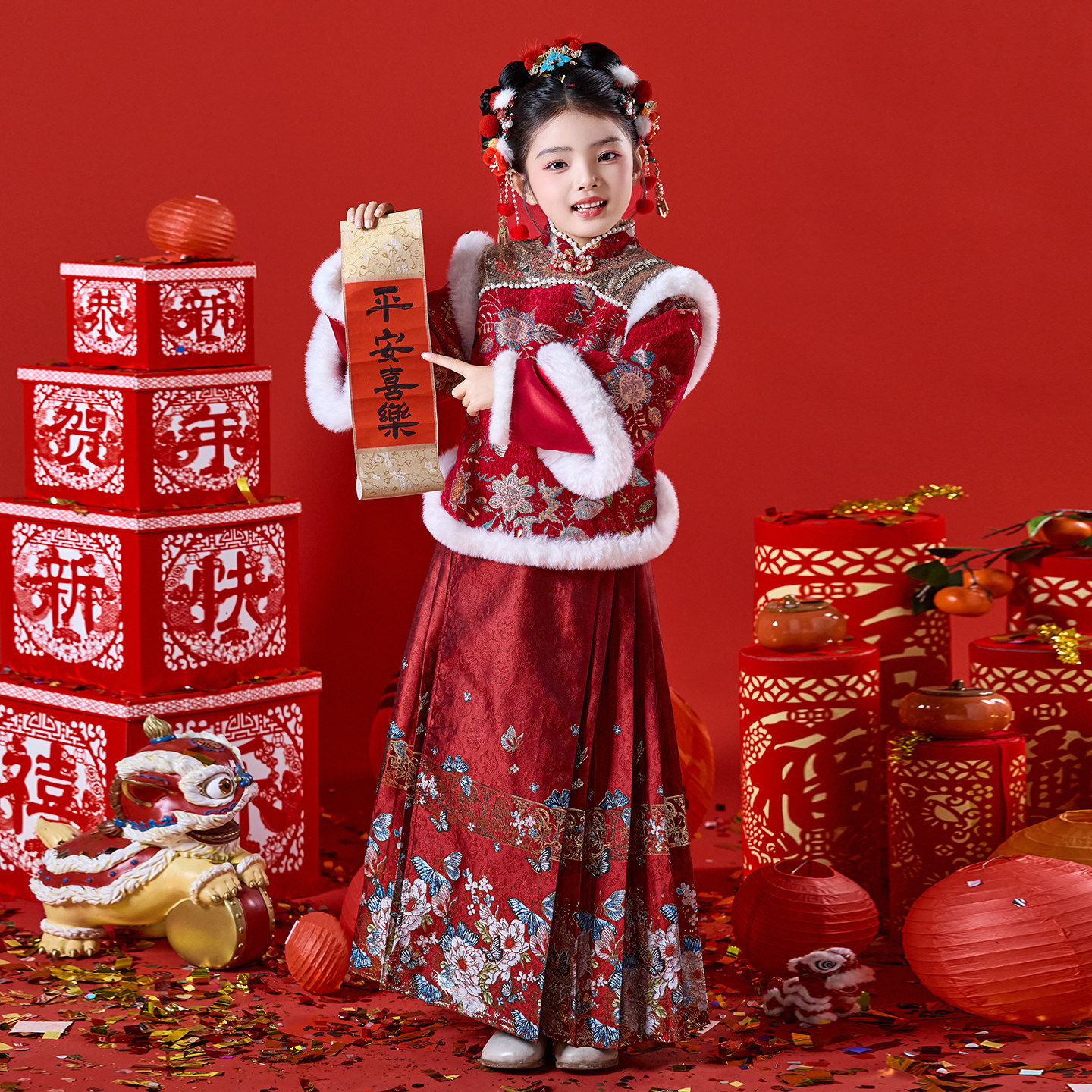 拜年服女童冬装汉服马面裙套装儿童2026新款古风新中式过年中国风