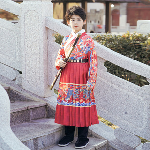 男童明制汉服飞鱼服秋冬古装明朝男孩锦衣卫儿童侠客中国风演出服