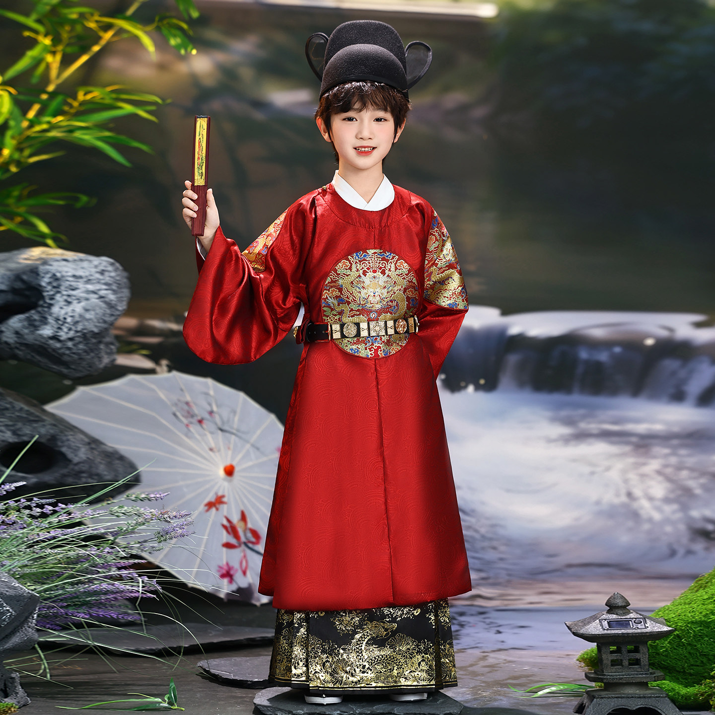 儿童明制汉服男童2026新款高端龙补圆领袍套装中国风春款古风古装