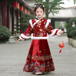 拜年服女童马面裙2025新款儿童汉服冬款中国风冬装新年加厚过年服
