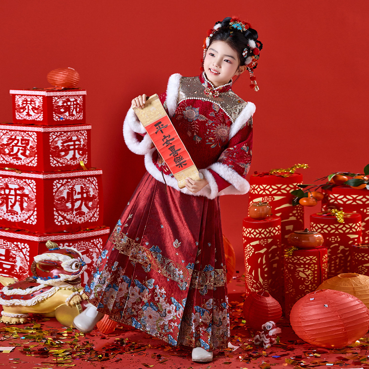 拜年服女童冬装汉服马面裙套装儿童2026新款古风新中式过年中国风