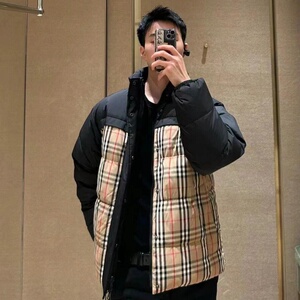 海外优选 BBR 24新款经典格纹撞色双面穿立领羽绒服男外套女