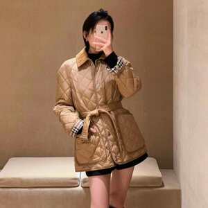 海外优选 BBR 2024FW新款菱形格纹收腰中长款棉服女士棉衣