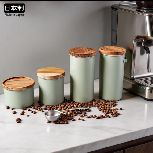 日本高桑卡其绿不锈钢储物存豆罐