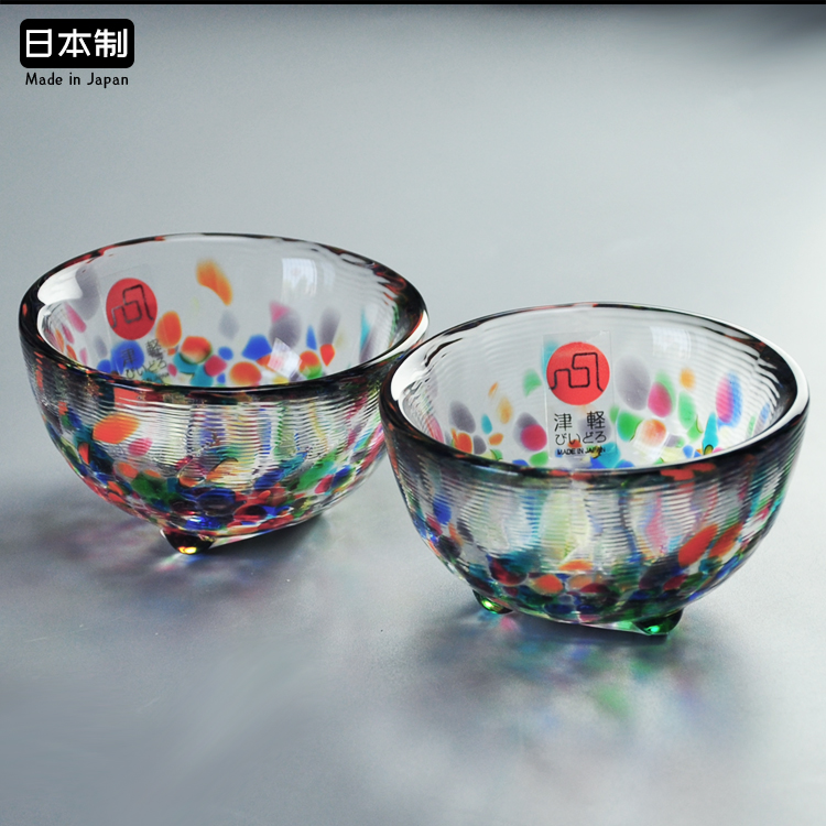 aderia玻璃杯日本进口津轻彩色小杯子茶杯烧酒乐韵F-71905清酒杯