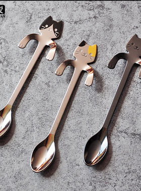 进口日本高桑金属可爱猫咪咖啡勺elfin甜品冰激凌不锈钢搅拌勺子