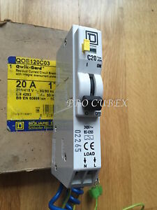 SQUARE D 20A 30MA QOE120C03 RCBO 1 POLE QOE TYPE C C20 NEW
