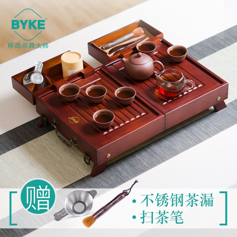 折叠户外简约旅游车载可携式功夫旅行茶具套组包带竹实木茶盘整套