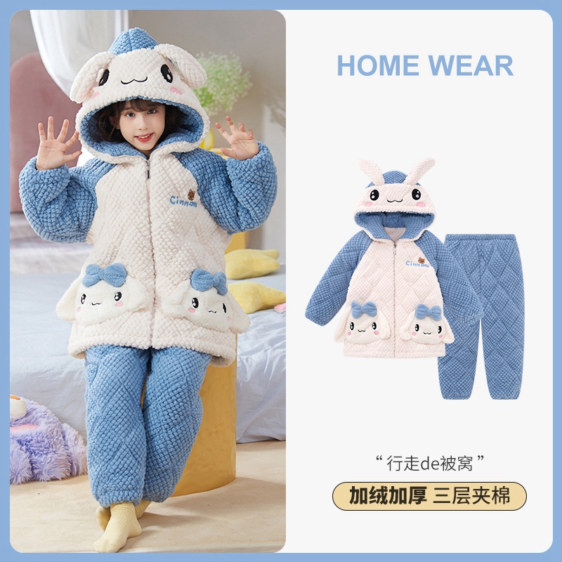 三层夹棉珊瑚绒睡衣加厚卡通冬季