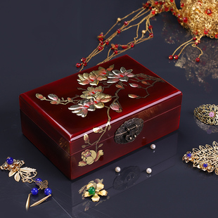 古风木质首饰盒妆奁复古三金盒饰品盒推光漆器平遥中国风结婚礼物