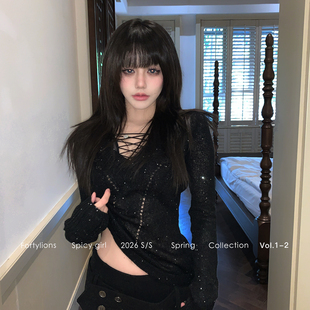 fortylions【1月21号20:00上新95折包邮】时髦亮片V领收腰针织衫