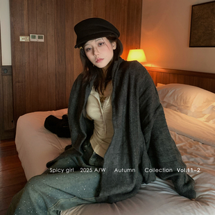 fortylions简约复古厚实蝙蝠袖开衫简约针织衫外套女宽松短款毛衣