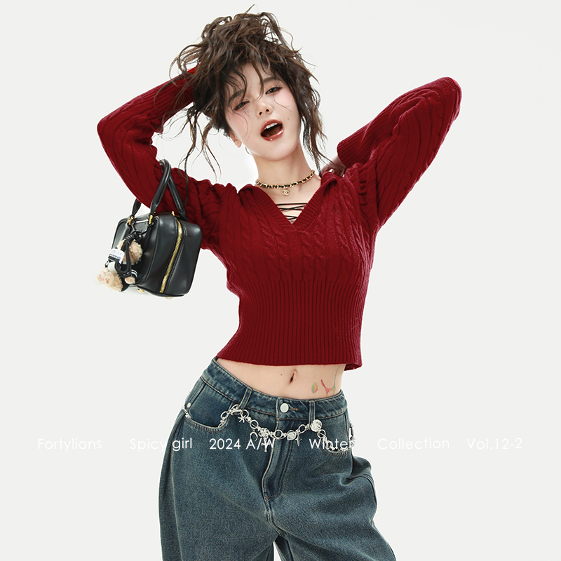 fortylionsV领连帽针织