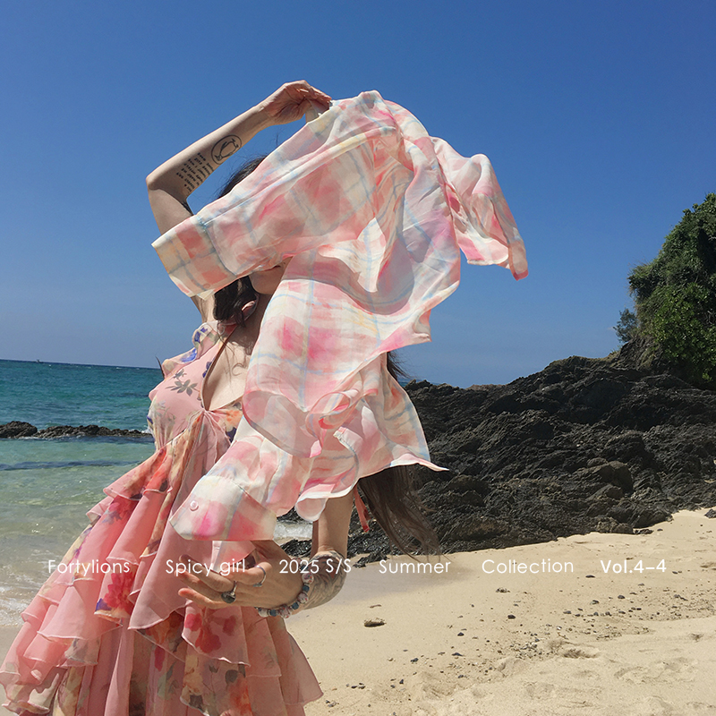 海盐芭乐粉色格纹衬衫