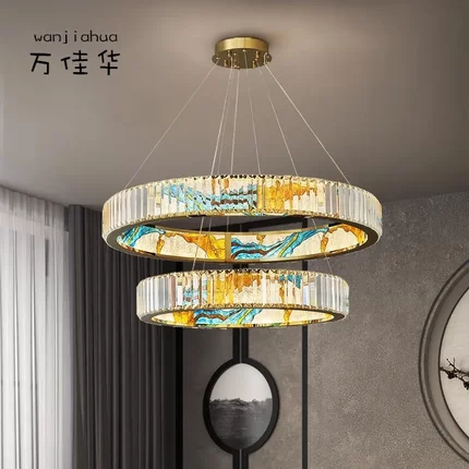 珐琅彩新中式吊灯现代简约大厅客厅餐厅卧室大灯大气水晶led灯具